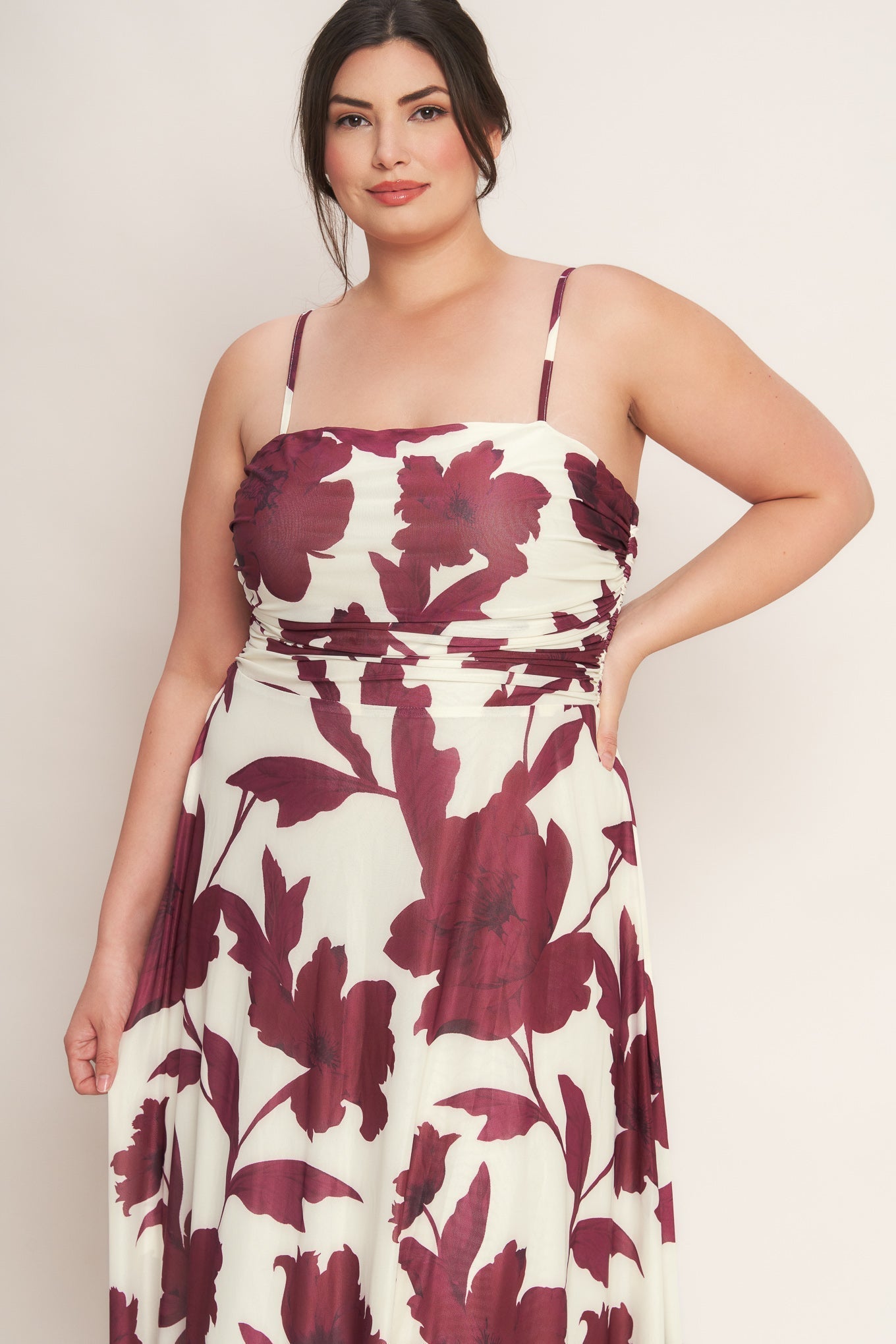 WINE BLOOM POWER MESH MIDI DRESS Flying Tomato